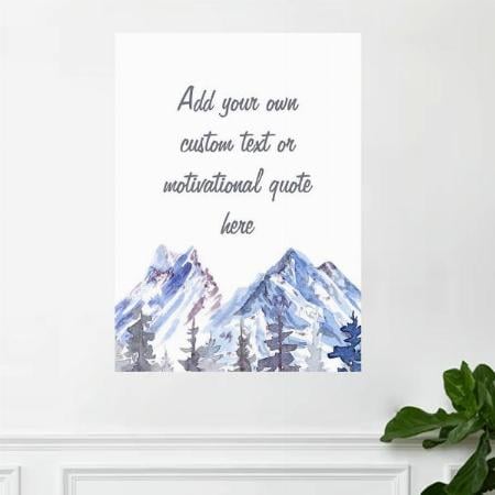 Blue Watercolor Mountains And Trees Design Customized Photo Printed Vertical Portrait Poster