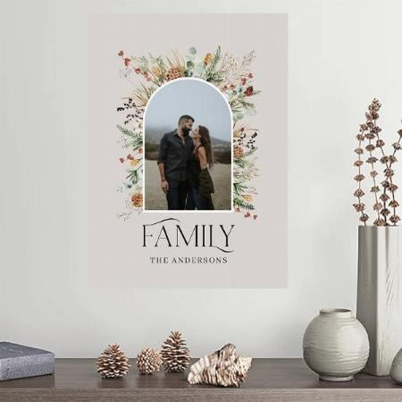 Family Photo Watercolor Floral Design Customized Photo Printed Vertical Portrait Poster