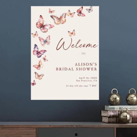 Butterfly Bridal Shower Customized Photo Printed Vertical Portrait Poster
