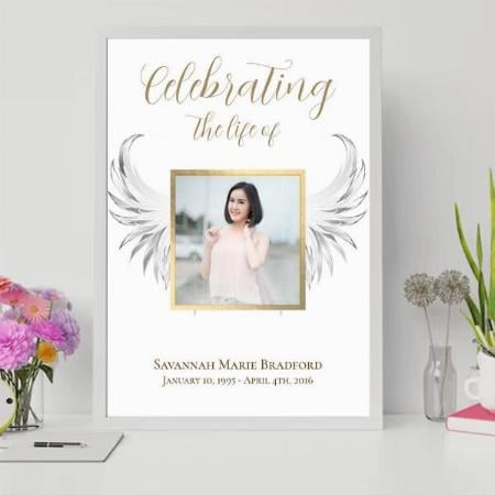 Memorial Feather Wings Frame Photo Design Customized Photo Printed Vertical Portrait Poster