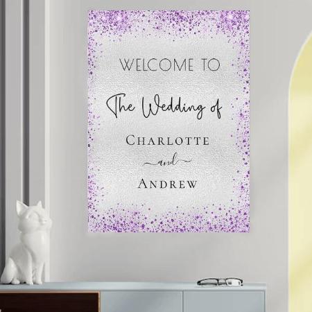 Wedding Silver Purple Sparkles Customized Photo Printed Vertical Portrait Poster