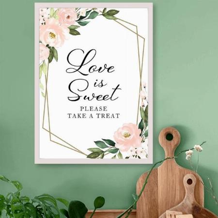 Pink Blush Floral Geometric Gold Line Design Customized Photo Printed Vertical Portrait Poster