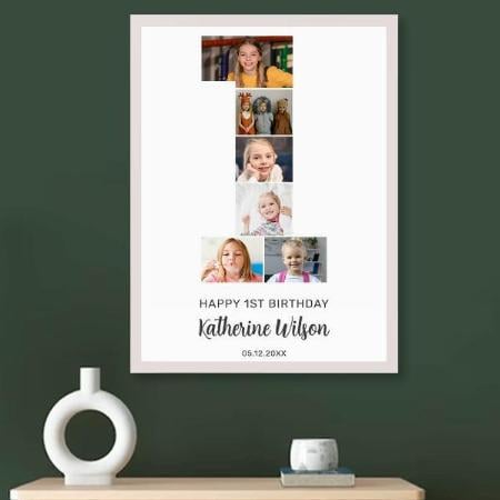 Birthday Number 1 Photo Collage Customized Photo Printed Vertical Portrait Poster