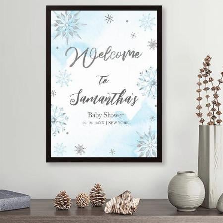Blue Snowflake Winter Baby Shower Customized Photo Printed Vertical Portrait Poster