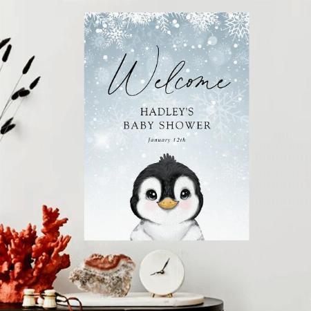 Winter Snow Penguin Design Customized Photo Printed Vertical Portrait Poster