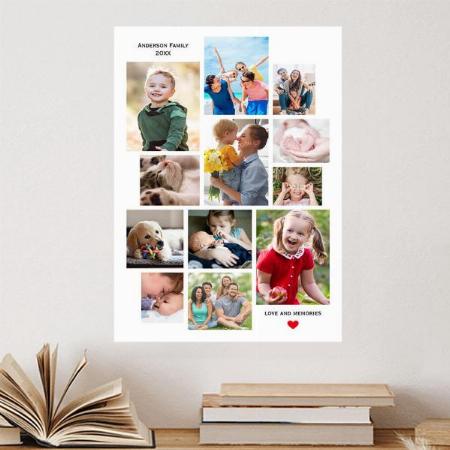 12 Photo Family Memory Collage with Heart Customized Photo Printed Vertical Portrait Poster