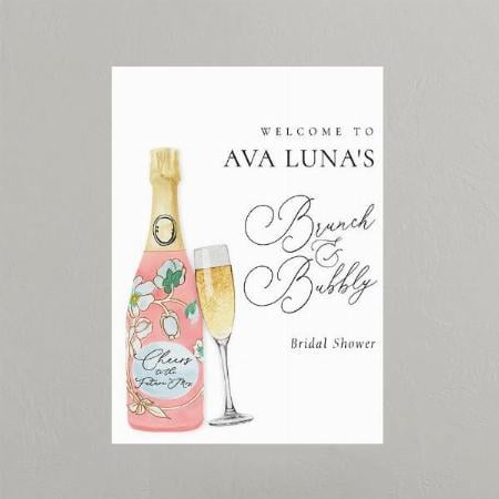 Champagne Bridal Shower Design Customized Photo Printed Vertical Portrait Poster
