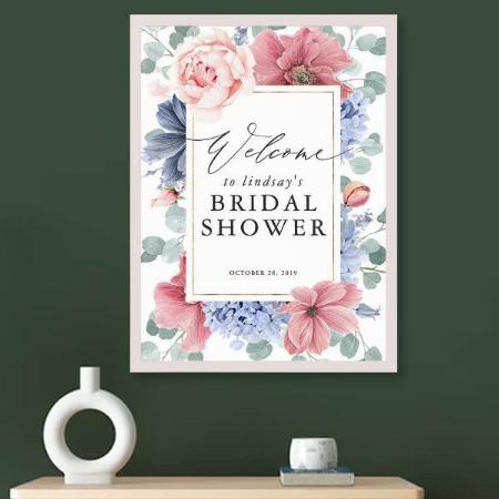 Dusty Blue and Pink Floral Bridal Shower Customized Photo Printed Vertical Portrait Poster