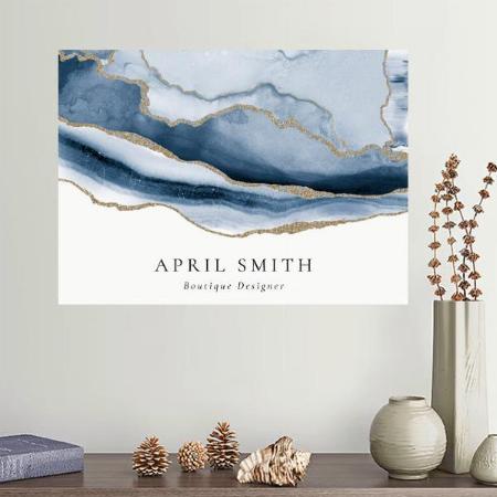 Elegant Abstract Navy Blue Customized Photo Printed Horizontal Landscape Poster