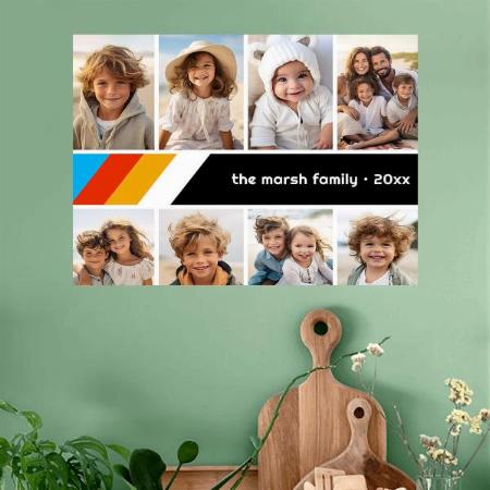 Cyan Retro Stripe - 8 Photo Collage Design Customized Photo Printed Horizontal Landscape Poster