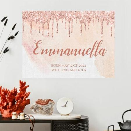 Dripping Rose Gold Glitter Design Customized Photo Printed Horizontal Landscape Poster