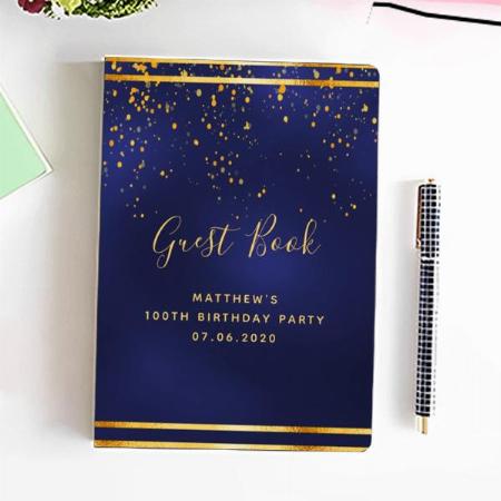 Birthday Party Dark Blue Gold Guest Customized Photo Printed Notebook
