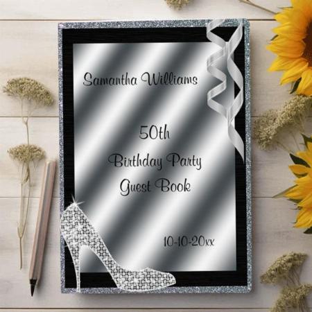 Silver Glittery Stiletto & Streamers Birthday Customized Photo Printed Notebook