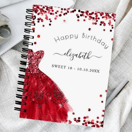 Sweet 16 White Red Dress Glitter Customized Photo Printed Notebook