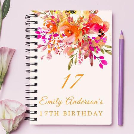 Floral Romantic 17th Birthday Customized Photo Printed Notebook