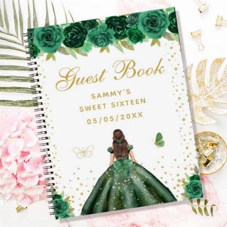 Green Floral Brunette Hair Princess Customized Photo Printed Notebook