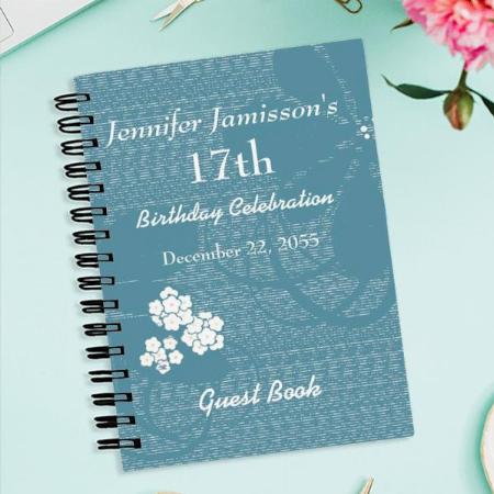 Blue, White Floral Birthday Party Customized Photo Printed Notebook