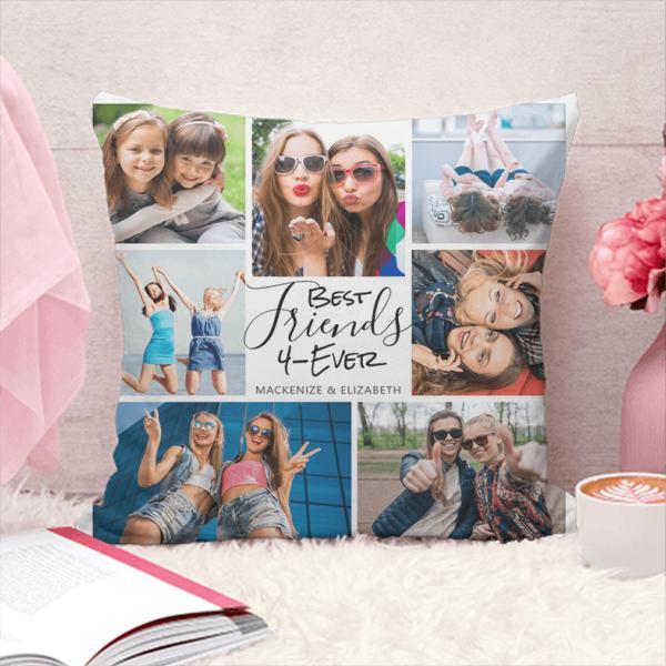 Modern Best Friends Forever 7 Photo Collage Customized Photo Printed Cushion