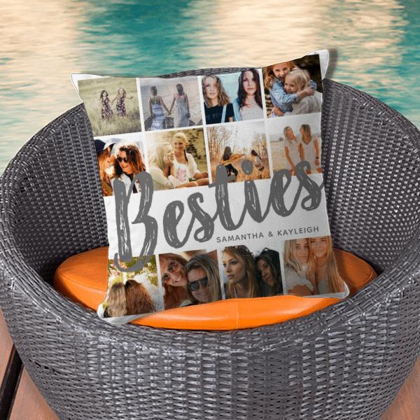 Besties Photo Collage & Names Customized Photo Printed Cushion