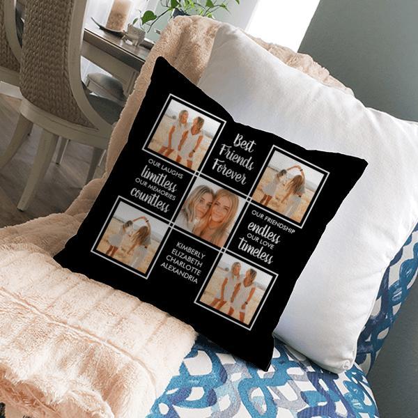 Best Friends Forever 5 Photo Collage Modern Black Customized Photo Printed Cushion