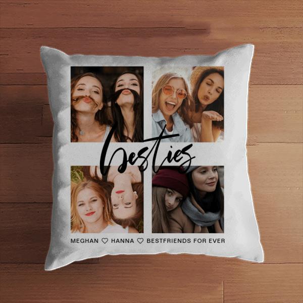 Besties black photo collage best friends Customized Photo Printed Cushion