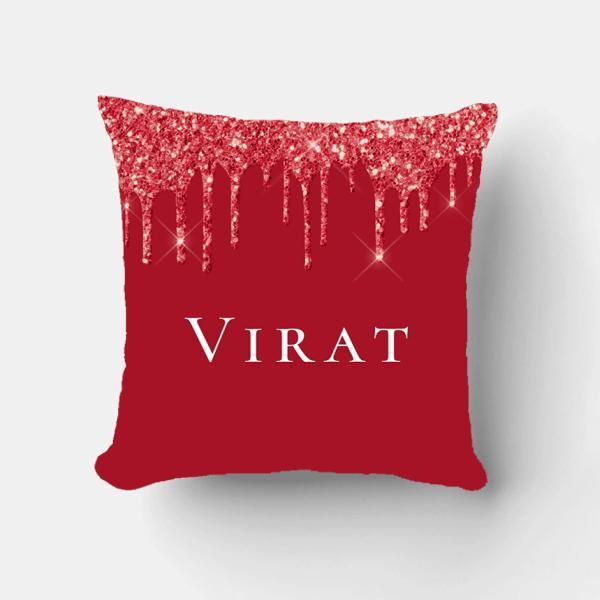 Red Glitter Drips Name Customized Photo Printed Cushion