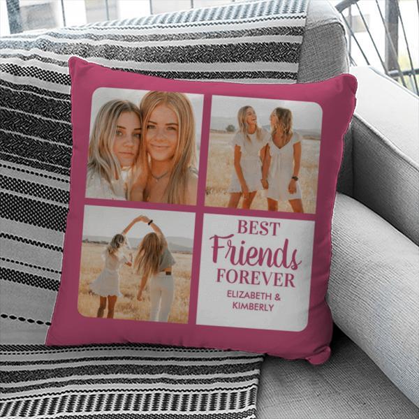 Best Friends Forever 3 Photo Collage Modern Pink Customized Photo Printed Cushion