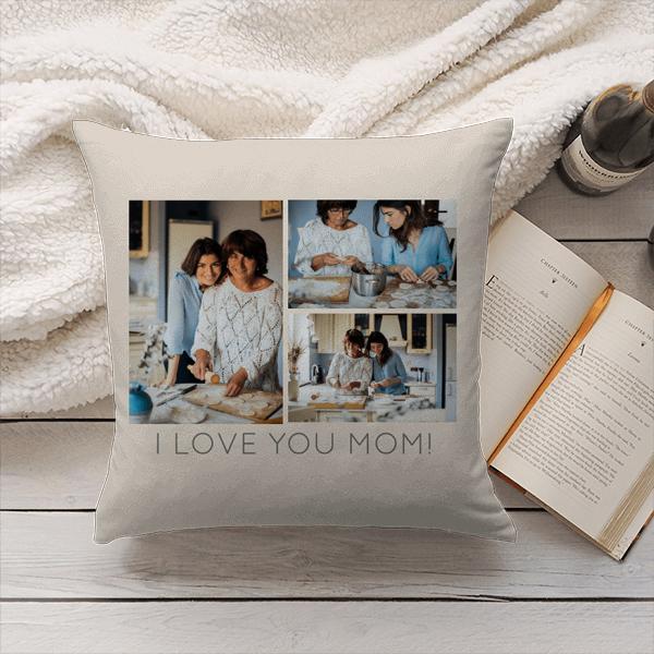 3 Photo Collage Message to Mom Customized Photo Printed Cushion