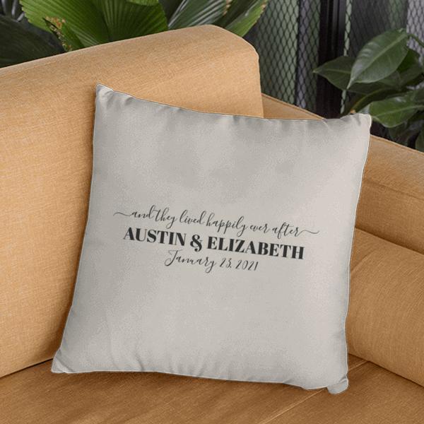 And They Lived Happily Ever After Modern Wedding Customized Photo Printed Cushion