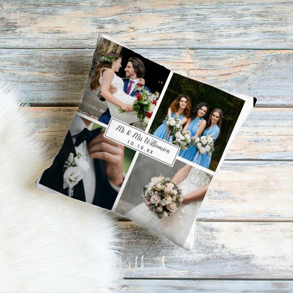 Elegant Personalized Wedding Day Photo Collage Customized Photo Printed Cushion