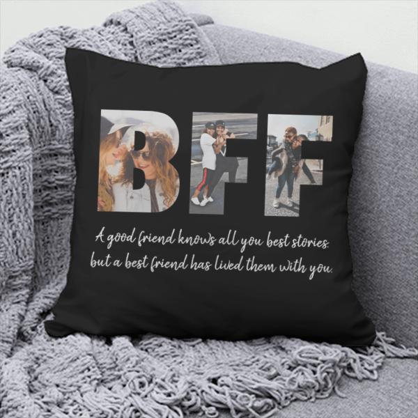 Modern BFF Photo Best Friend Besties Quote Black Customized Photo Printed Cushion