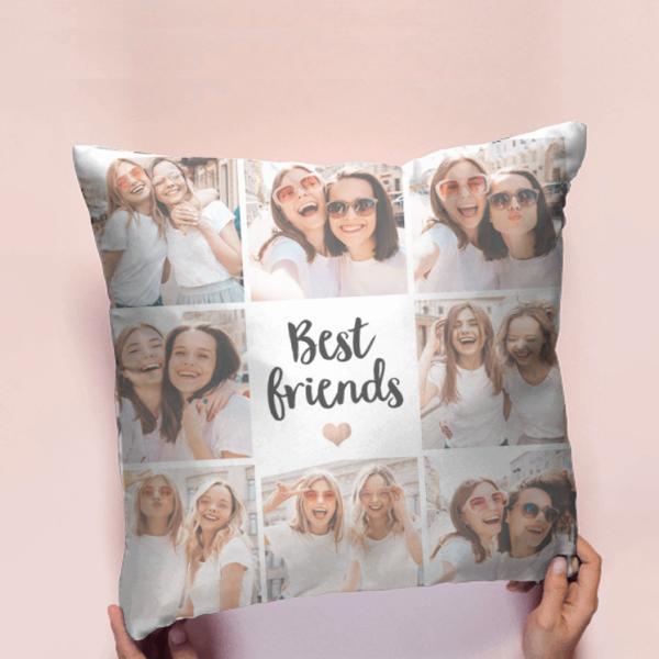 Simple and Chic | Best Friends Heart Photo Collage Customized Photo Printed Cushion