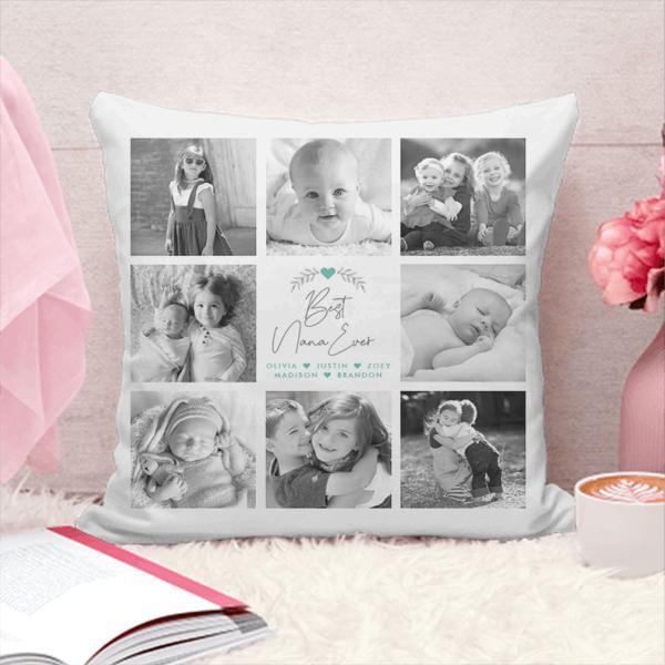 Best Mom Ever Modern Script 8 Photo Collage Customized Photo Printed Cushion