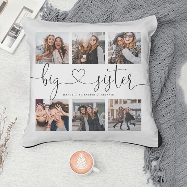 Big Sisters Design Gift For Sisters Photo Collage Customized Photo Printed Cushion