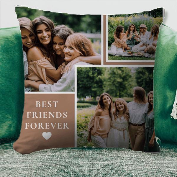 Trendy 4 Photo & Bestie Quote Best Friends Forever Customized Photo Printed Cushion