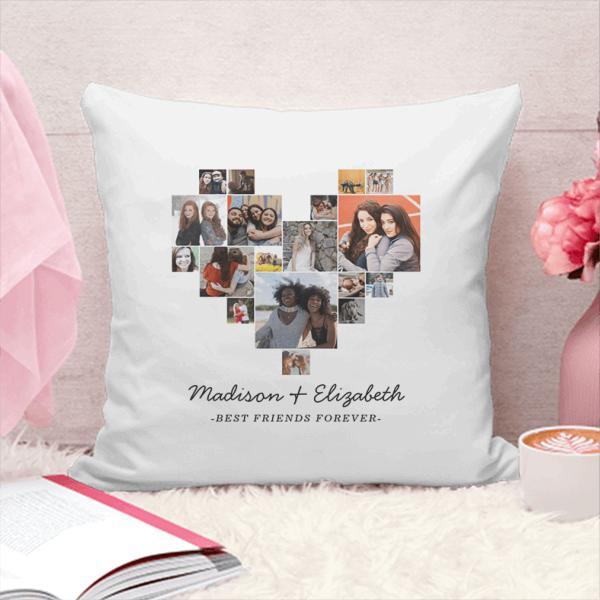 Modern Heart 18 Photo Collage Best Friends Forever Customized Photo Printed Cushion