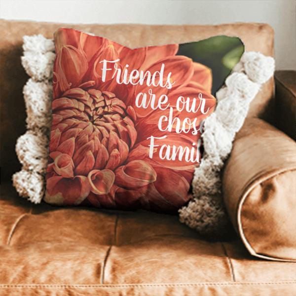 Beautiful Orange Flower Friends Chosen Family Customized Photo Printed Cushion