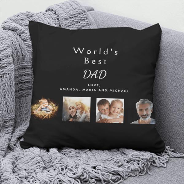 Father Best Dad Black Photo Collage Customized Photo Printed Cushion