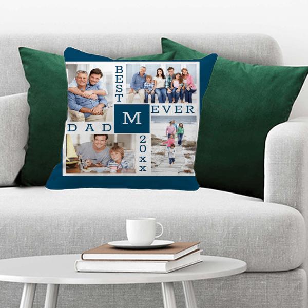 Best Dad Ever 4 Photo Collage Monogram Customized Photo Printed Cushion