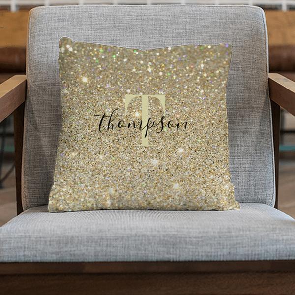 Golden Glitter with Name Customized Photo Printed Cushion