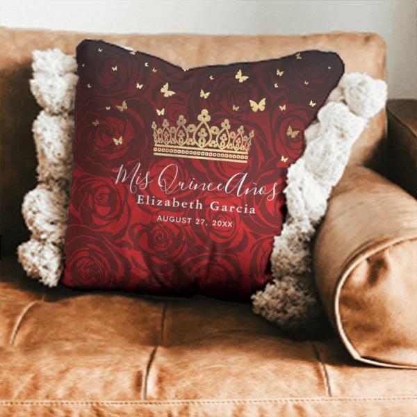 Vintage Red Rose Gold Customized Photo Printed Cushion
