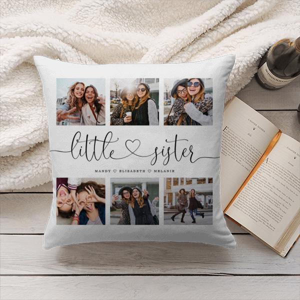 Little Sisters Script Sisters Gift Photo Collage Customized Photo Printed Cushion