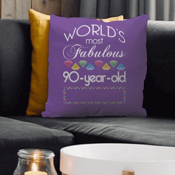 90th Birthday Most Fabulous Colorful Gems Purple Customized Photo Printed Cushion