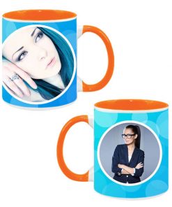 Custom Dual Tone Orange Mug - Blue Circles Design