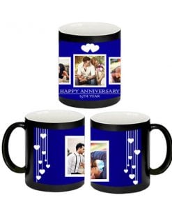 Custom Magic Mug - Black - 3 Pic Collage and Hearts Design