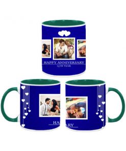 Custom Dual Tone Green Mug - 3 Pic Collage and Hearts Design