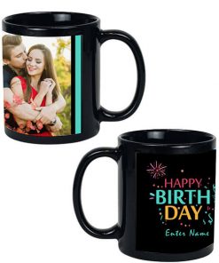 Custom Black Mug - Firecrackers and Birthday Design