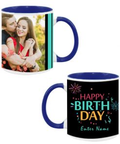 Custom Dual Tone Dark Blue Mug - Firecrackers and Birthday Design