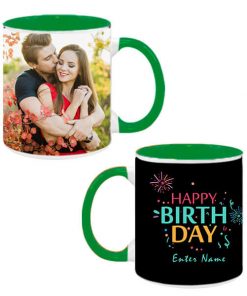 Custom Dual Tone Green Mug - Firecrackers and Birthday Design