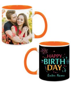 Custom Dual Tone Orange Mug - Firecrackers and Birthday Design